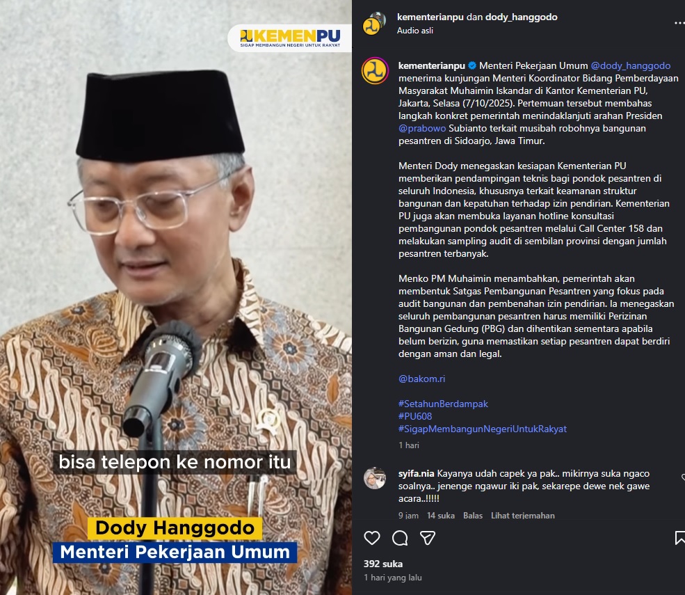 Menteri PU Dody Hanggodo ungkap langkah konkret Pemerintah terkait ambruknya Pondok Pesantren Al Khoziny di Sidoarjo